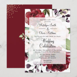 Elegante Hochzeit mit Burgund & Gold Floral Einladung