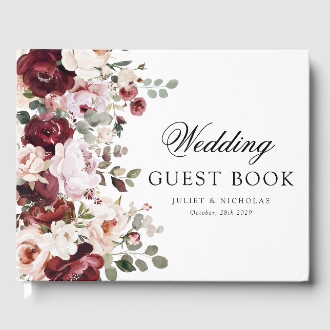 Elegante Hochzeit mit Burgund und Blush Gästebuch (Vorderseite)