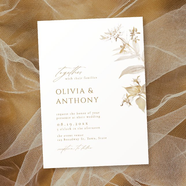 Elegante Hochzeit mit dem Botanischen Garten Gold Einladung (Elegant Modern Gold Botanical Floral Wedding Invitation)