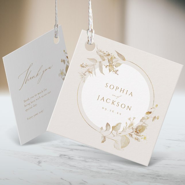 Elegante Hochzeit mit dem Botanischen Garten Gold Geschenkanhänger (Elegant Modern Gold Botanical Floral Wedding Favor Tags)