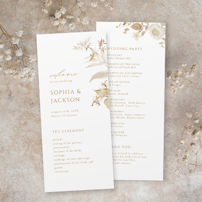 Elegante Hochzeit mit dem Botanischen Garten Gold Programm (Elegant Modern Gold Botanical Floral Wedding Program)