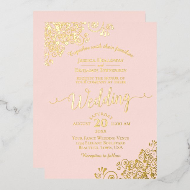 Elegante Hochzeit mit dem Goldenen Foil Folieneinladung (Vorderseite/Rückseite)