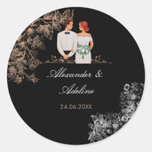 Elegante Hochzeit mit dunklen Blumen Runder Aufkleber