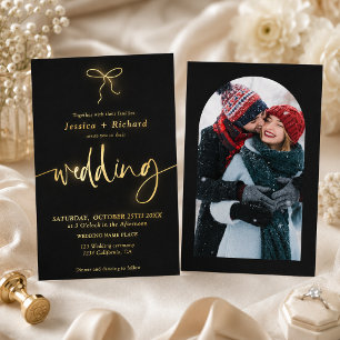 Elegante Hochzeit mit echtem Goldfolie-Schleifen-F Folieneinladung