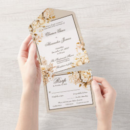 Elegante Hochzeit mit Elfenbein All In One Einladung