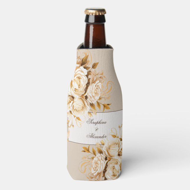 Elegante Hochzeit mit Elfenbein Flaschenkühler (Flaschenvorderseite)