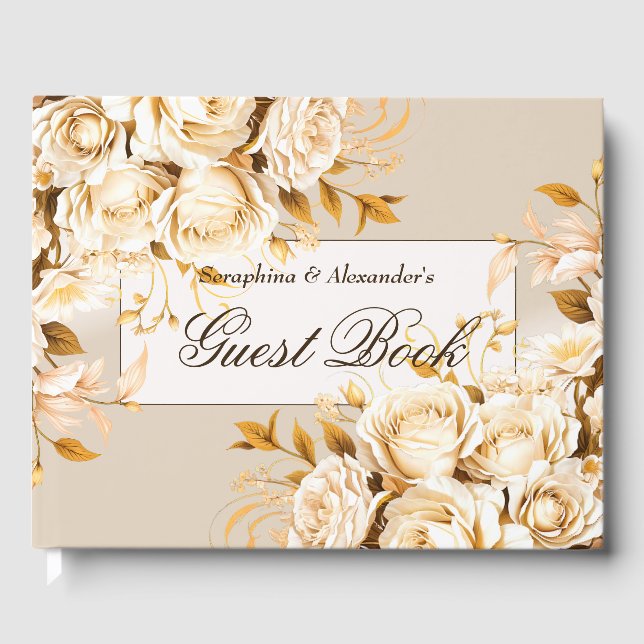 Elegante Hochzeit mit Elfenbein Gästebuch (Vorderseite)