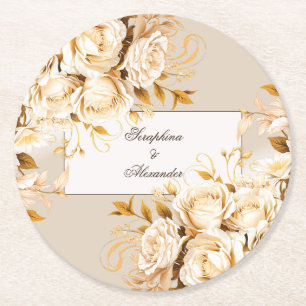 Elegante Hochzeit mit Elfenbein Runder Pappuntersetzer