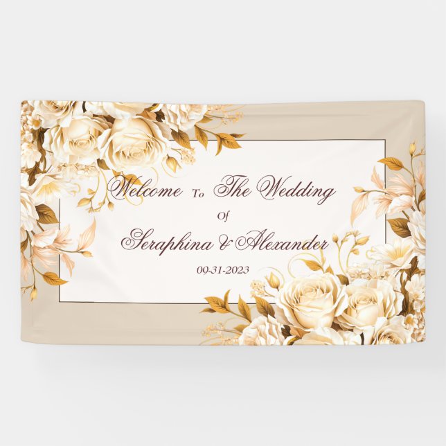 Elegante Hochzeit mit Elfenbeinblumen Willkommen Banner (Horizontal)