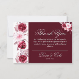 Elegante Hochzeit mit floralen Blüten Burgund Dankeskarte