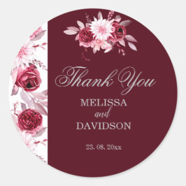 Elegante Hochzeit mit floralen Blüten Burgund Runder Aufkleber