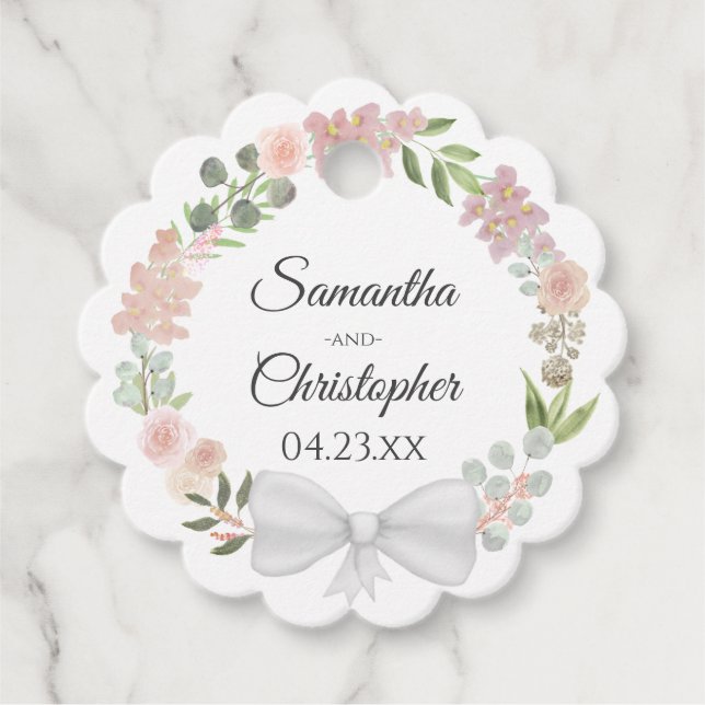 Elegante Hochzeit mit floralen Kranz Rosa Geschenkanhänger (Vorderseite)