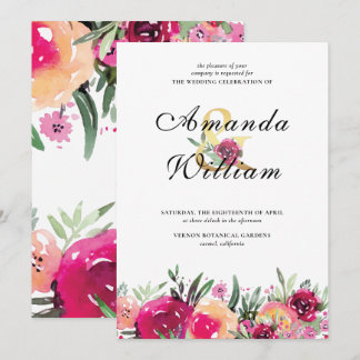 Elegante Hochzeit mit floralen Rosa Wasserfarben Einladung