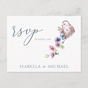 Elegante Hochzeit mit floraler Wasserfarbe Rsvp Postkarte