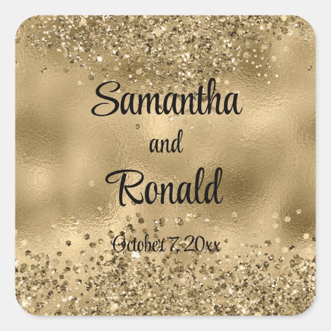 Elegante Hochzeit mit Gold Glitzer und Foil Quadratischer Aufkleber (Vorderseite)