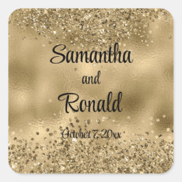 Elegante Hochzeit mit Gold Glitzer und Foil Quadratischer Aufkleber