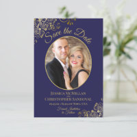 Elegante Hochzeit mit Gold Lace & Oval Foto Navy