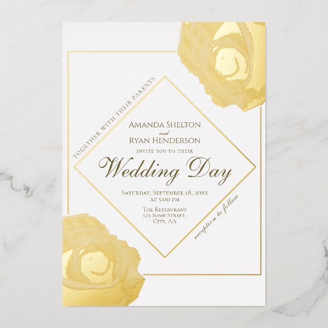Elegante Hochzeit mit Gold Rose Folieneinladung (Vorderseite)