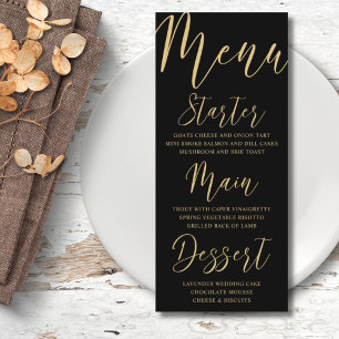 Elegante Hochzeit mit Gold und Black Calligraphy Menükarte