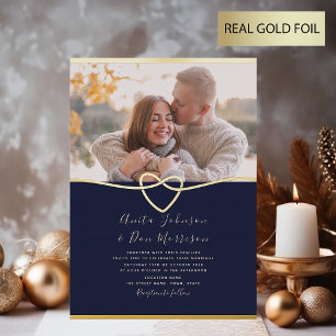 Elegante Hochzeit mit Gold und Navy Blue Folieneinladung