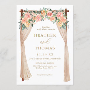 Elegante Hochzeit mit Gold und Pfirsich Einladung