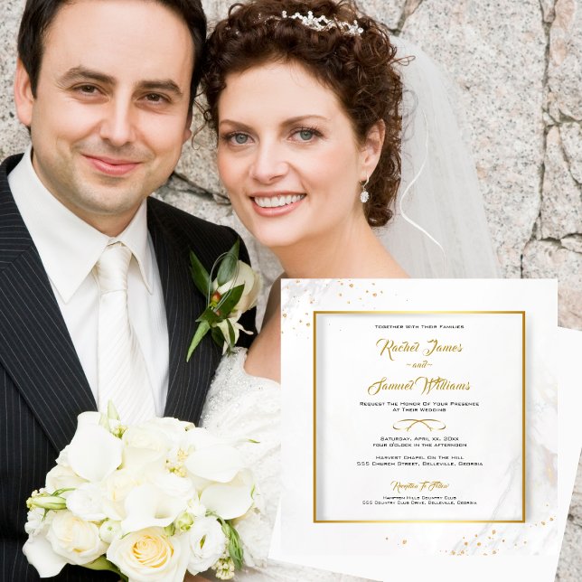 Elegante Hochzeit mit Gold und Weiß Einladung (Elegant Gold and White Wedding Invitation)