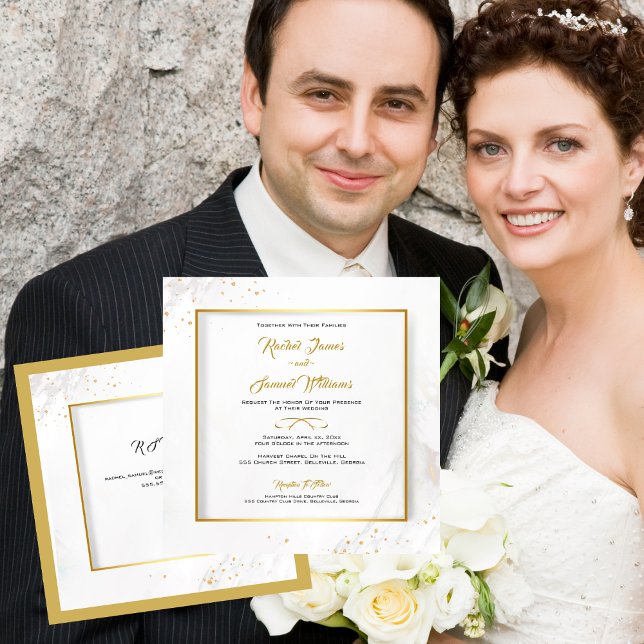 Elegante Hochzeit mit Gold und Weiß Einladung (Elegant Gold and White Wedding Invitation)