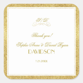 Elegante Hochzeit mit Gold und Weißer Grenze Quadratischer Aufkleber