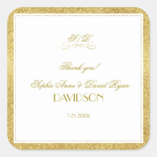 Elegante Hochzeit mit Gold und Weißer Grenze Quadratischer Aufkleber