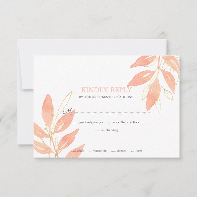 Elegante Hochzeit mit Golden Peach RSVP Karte (Vorderseite)