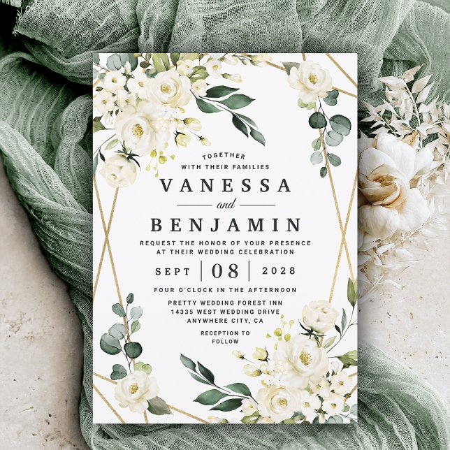 Elegante Hochzeit mit goldenem geometrischem Blume Einladung (Von Creator hochgeladen)