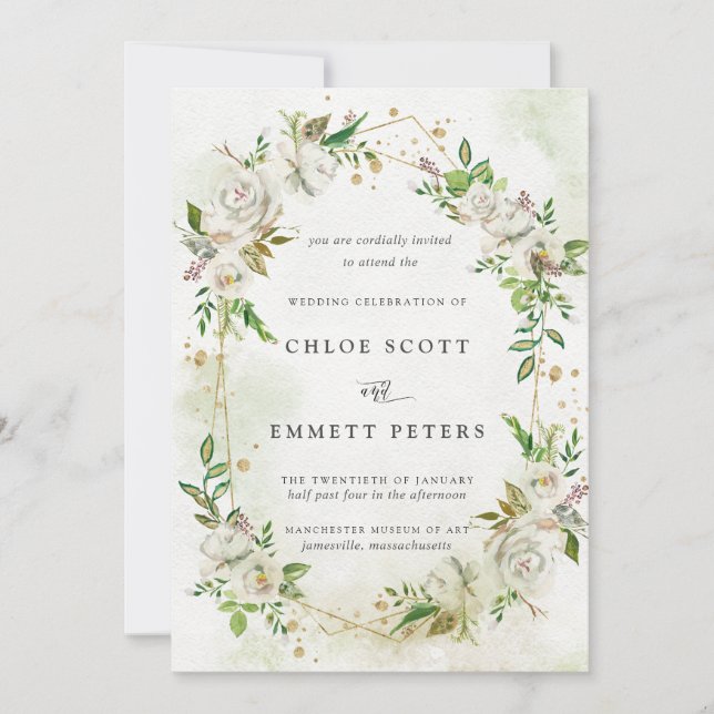 Elegante Hochzeit mit goldenem geometrischem Blume Einladung (Vorderseite)