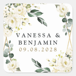 Elegante Hochzeit mit goldenem geometrischem Blume Quadratischer Aufkleber