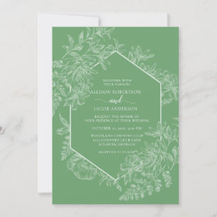 Elegante Hochzeit mit Grün und Weiß Geometrischer  Einladung