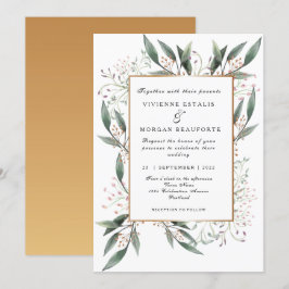 Elegante Hochzeit mit grünem Blattgold Einladung