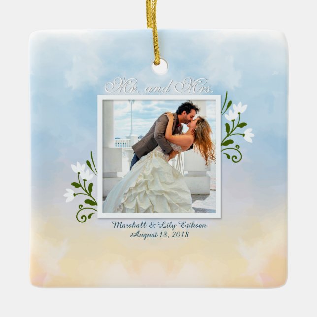 Elegante Hochzeit mit Ihrem eigenen Foto | Ornamen Keramikornament (Vorderseite)