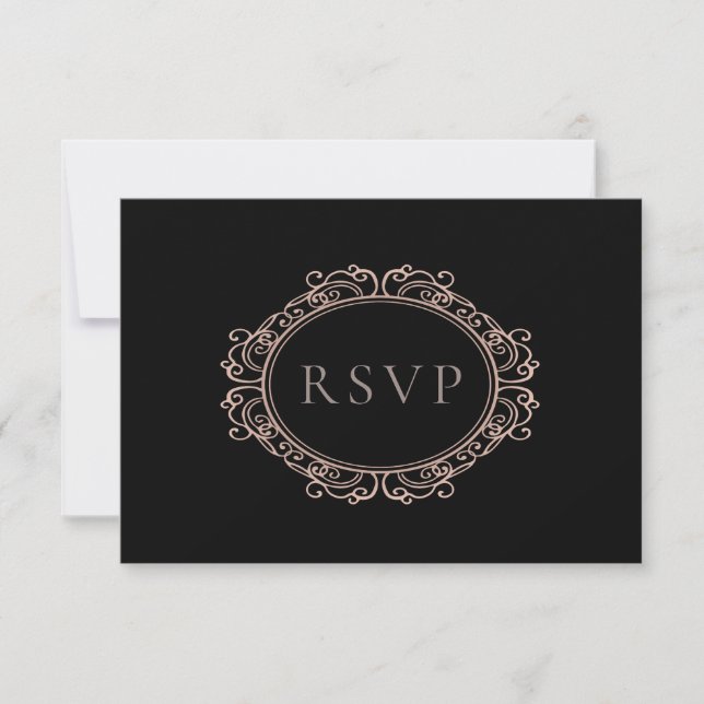 Elegante Hochzeit mit klassischem Black Copper Blu RSVP Karte (Vorderseite)