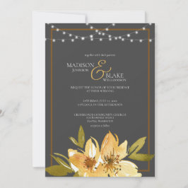 Elegante Hochzeit mit Kohle Grau, Gelb und Kupfer Einladung