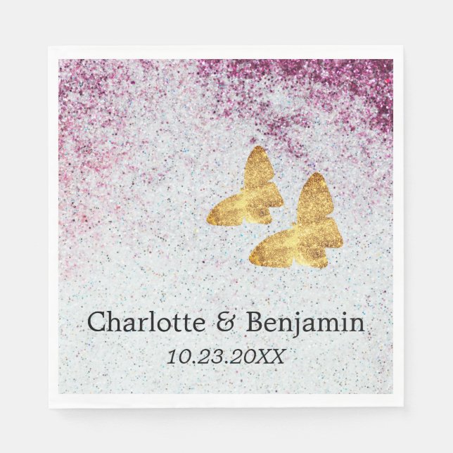 Elegante Hochzeit mit Lila und Gold Glitzer Butter Serviette (Vorderseite)
