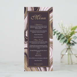 Elegante Hochzeit mit Lila und Goldmarmor Menükarte