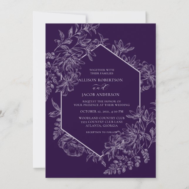 Elegante Hochzeit mit Lila und weißer Geometrie Einladung (Vorderseite)