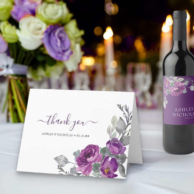 Elegante Hochzeit mit Lila Wasser Dankeskarte (Purple floral thank you cards from my Plush Purple Wedding Collection )