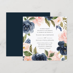Elegante Hochzeit mit moderner Marine Blush Waterc Einladung
