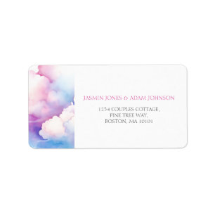 Elegante Hochzeit mit rosa-blauen Aquarellwolken Adressaufkleber