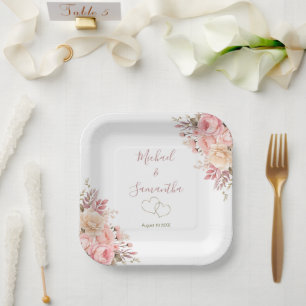 Elegante Hochzeit mit rosa und elfenbeinfarbenen R Pappteller