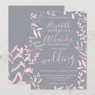 Elegante Hochzeit mit rosafarbenem Blumen Einladung