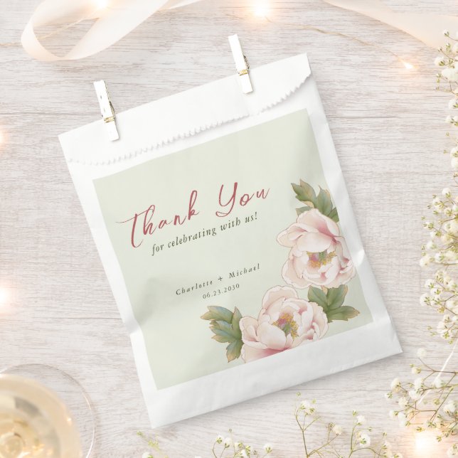 Elegante Hochzeit mit rosafarbenem Pink-Peony Geschenktütchen (Ausgeschnitten)