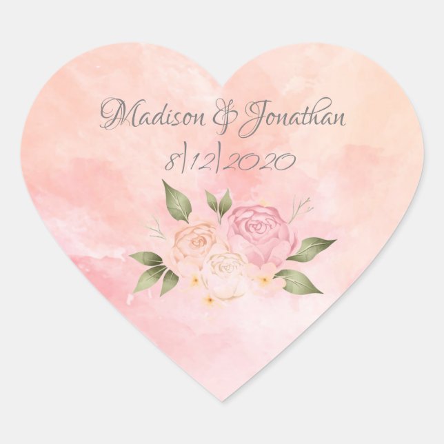 Elegante Hochzeit mit rosafarbenem Wasser Herz-Aufkleber (Vorderseite)