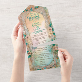 Elegante Hochzeit mit sanften Blumen All In One Einladung