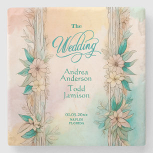 Elegante Hochzeit mit sanften Blumen Steinuntersetzer